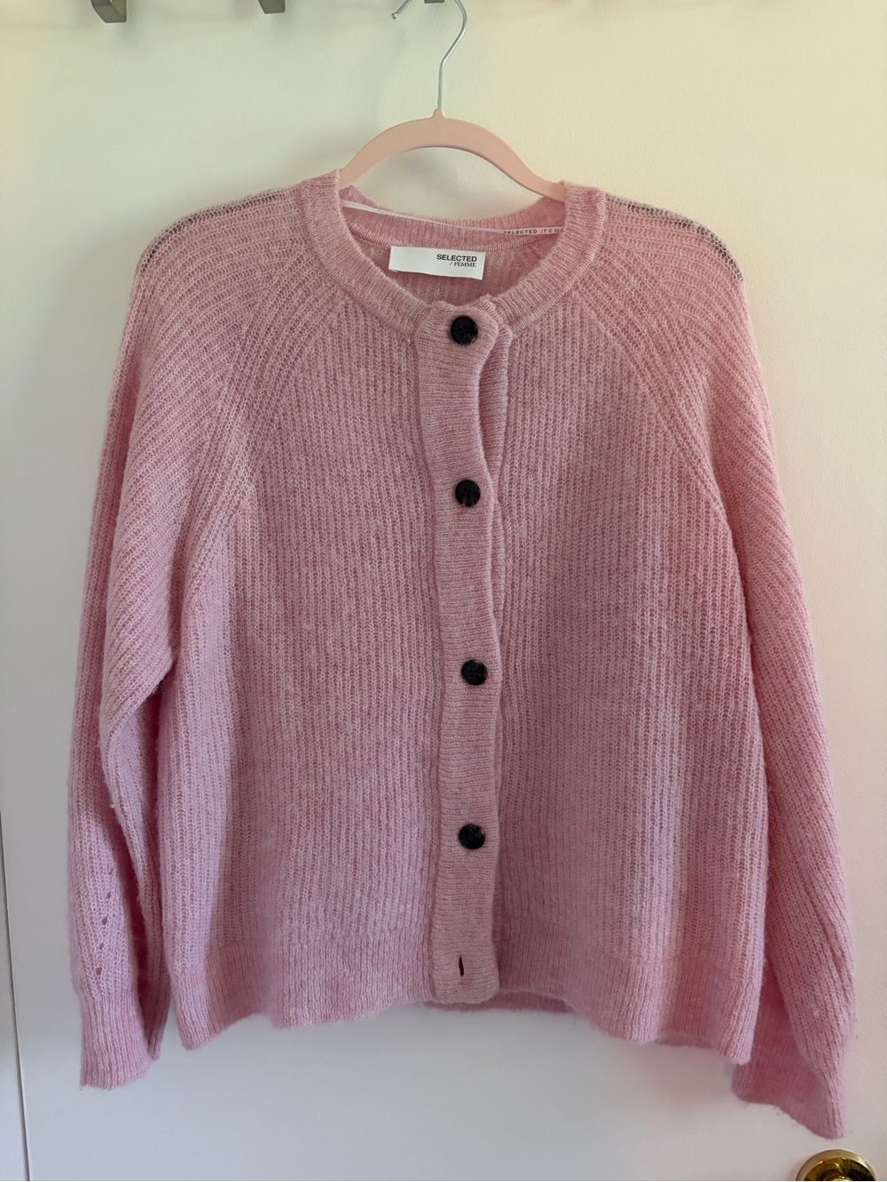 Selected Femme Pink Knit Button-Front Cardigan